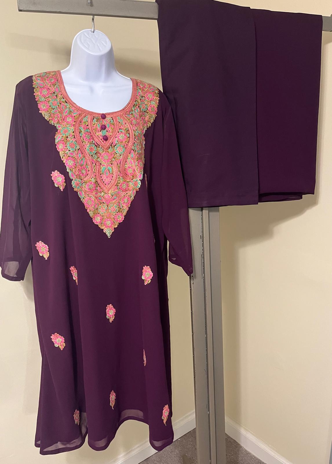 3 Pieces Chiffon embroidered suit-Large